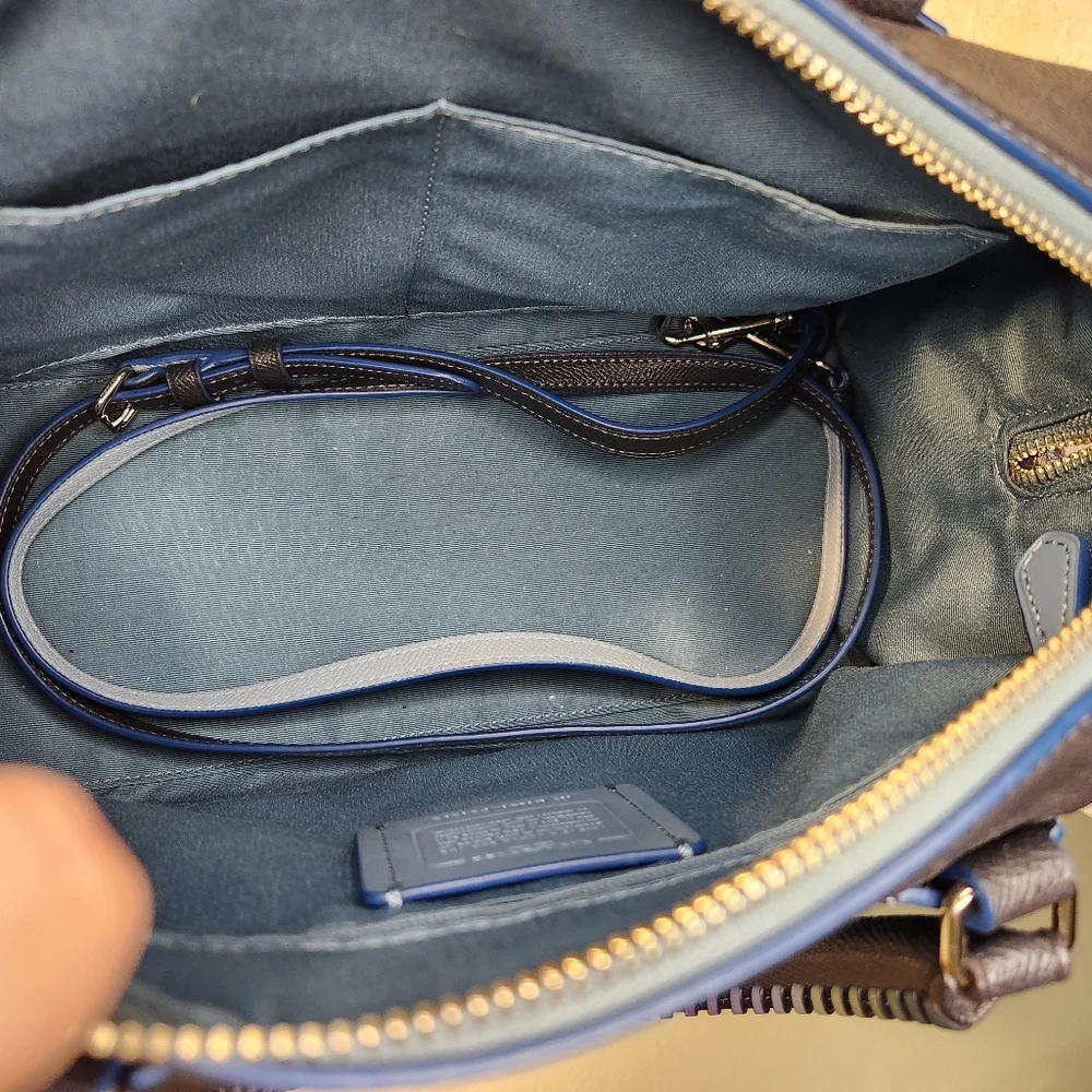 Coach grey/blue satchel Bennett Bag with Multicolor whipstitch Handle